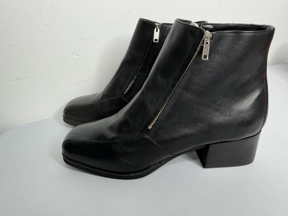 Fresco by Pierre Y2K Black Leather Heeled Ankle Boots Square Toe Double Zip 9.5